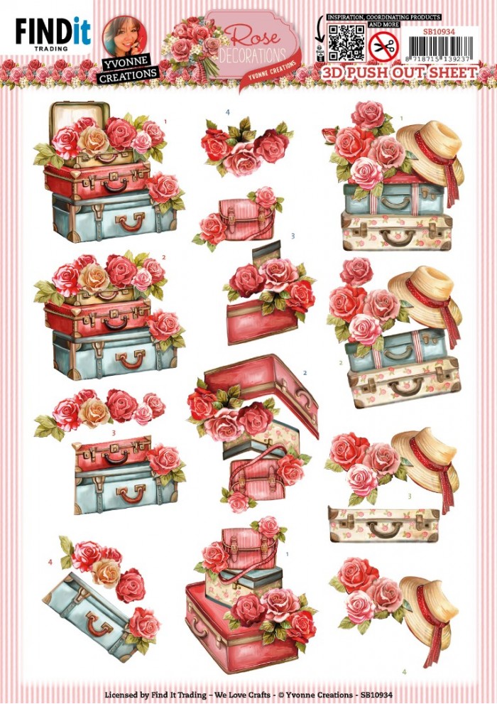 3D Die Cut Sheet Yvonne Creations - Rose Suitcase SB10934 - Click Image to Close