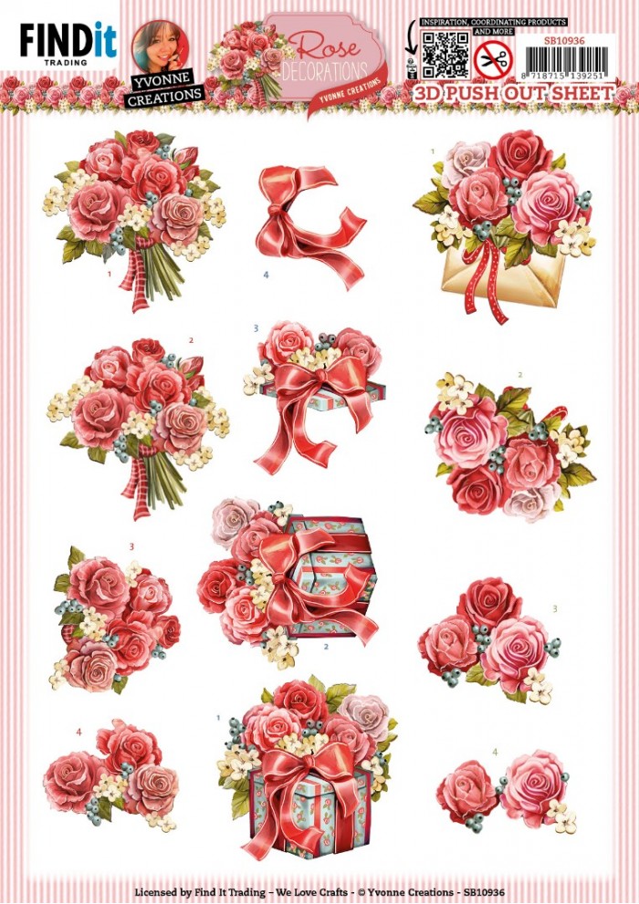 3D Die Cut Sheet Yvonne Creations - Rose Bouquet SB10936