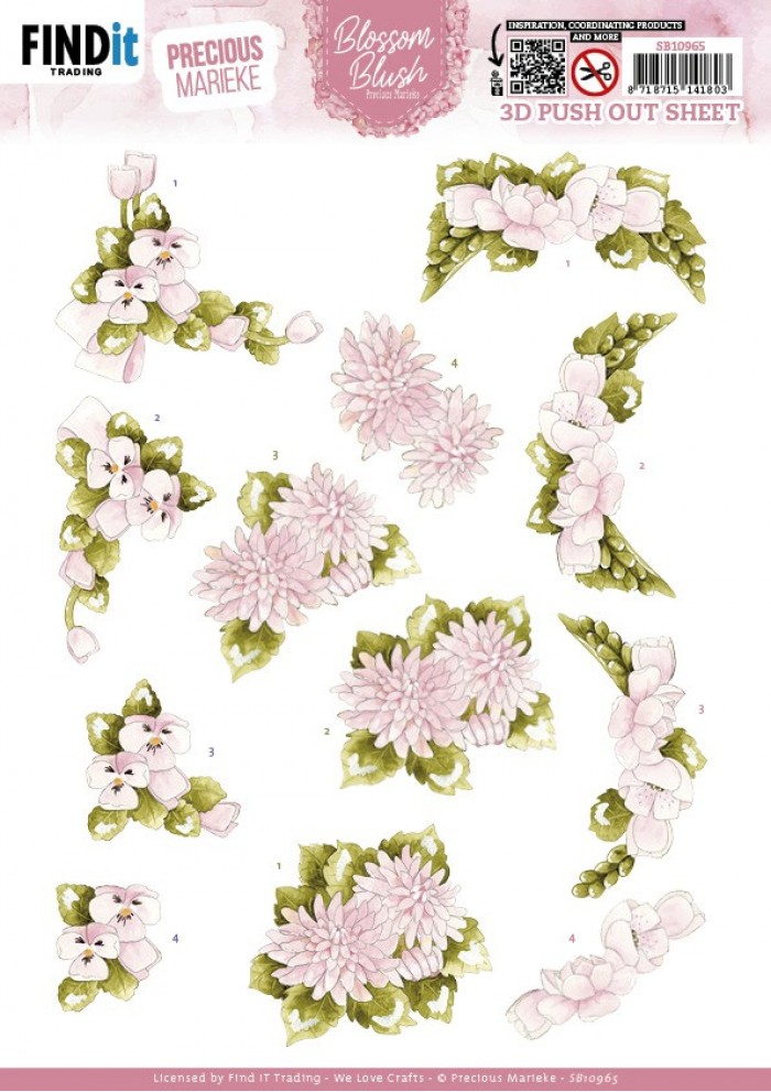 3D Stanzbogen Precious Marieke - Pink Flowers SB10965