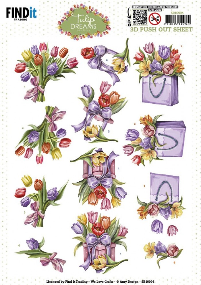 3D Stanzbogen Amy Design - Colourful Tulips SB10994