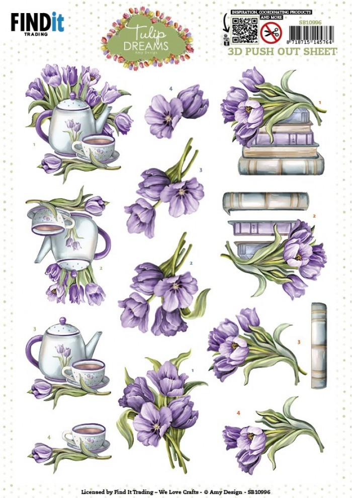 3D Stanzbogen Amy Design - Purple Tulips SB10996