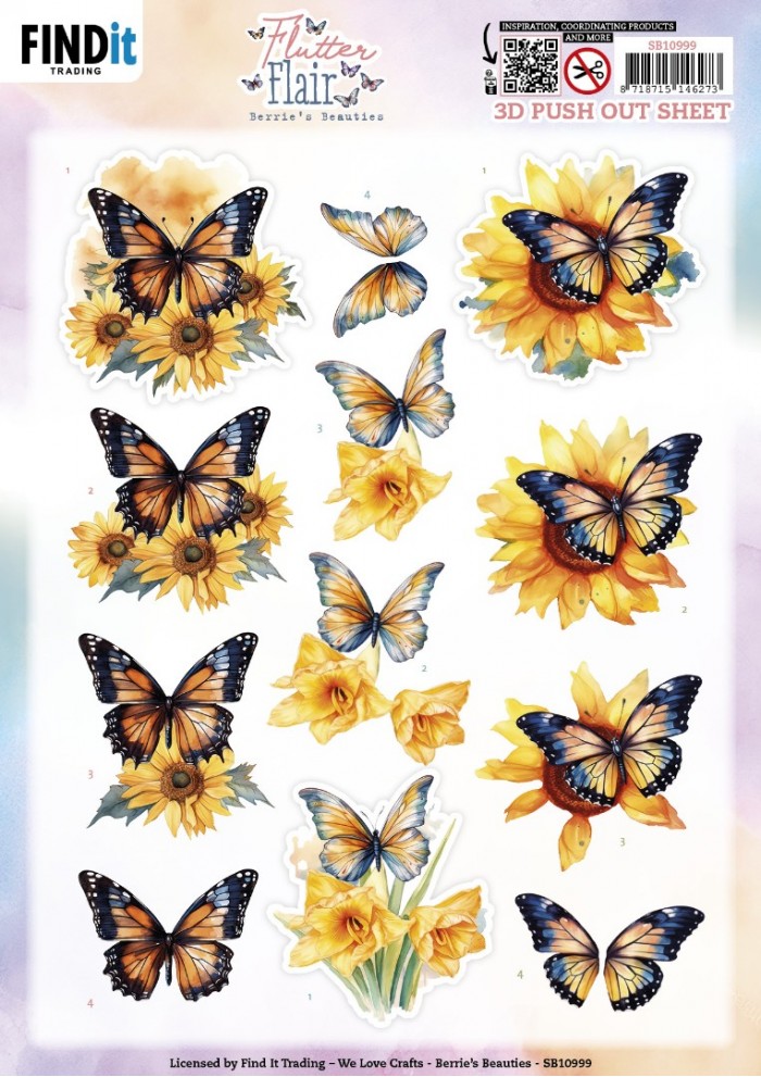 3D Stanzbogen Berries Beauties - Yellow Flutters SB10999