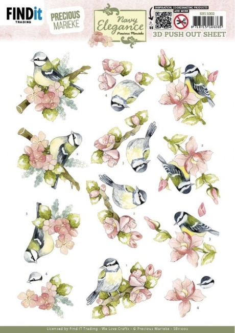 3D Die Cut Sheet Precious Marieke - Flower Bird SB11002