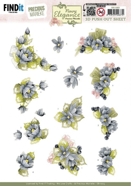 3D Stanzbogen Precious Marieke - Blue Flowers SB11003