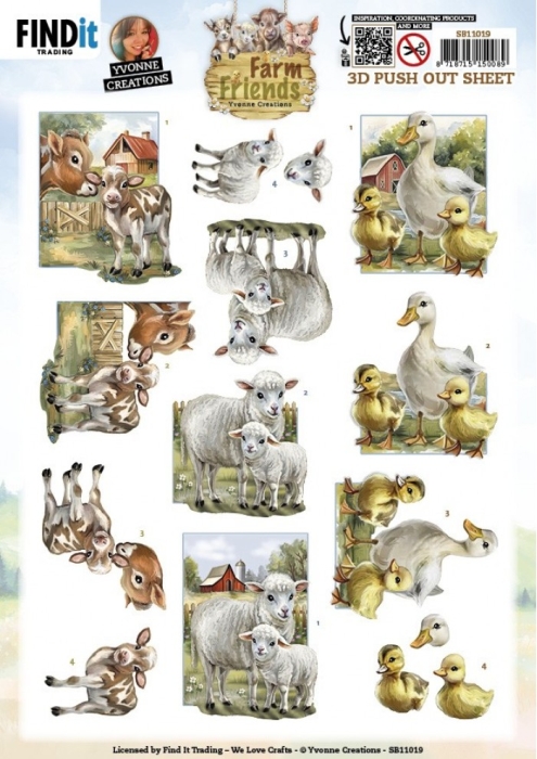 3D Die Cut Sheet Yvonne Creations - Farm Animals SB11019