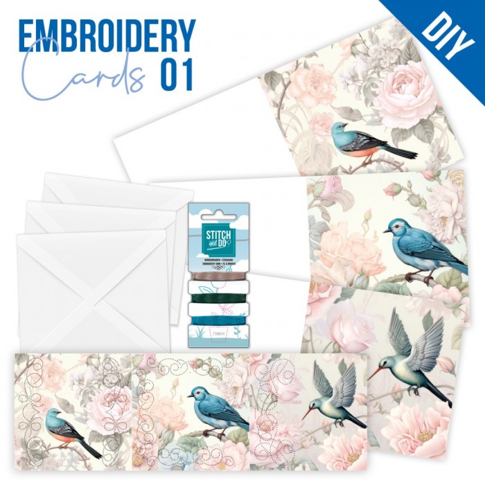 Stitch and Do Vorbedruckte Karten Set 1 - Blue Birds