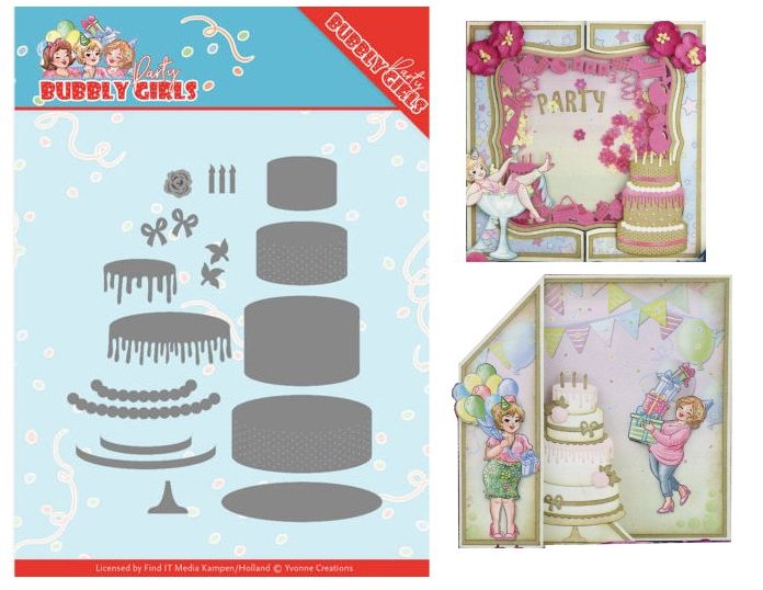 Yvonne Creations Schablone - Bubbly Girls Party Cake YCD10202
